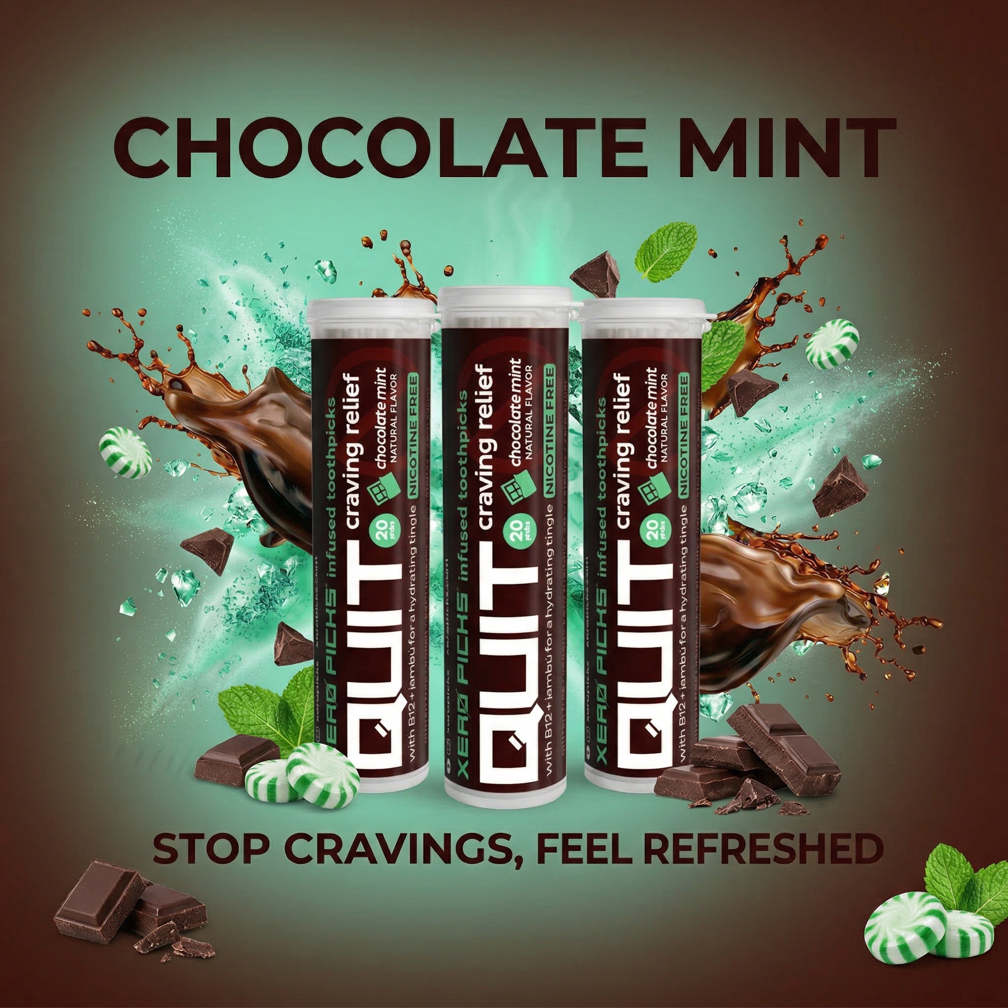 Nicotine-Free Quit Toothpicks Chocolate Mint 3 Pack | XERO PICKS®