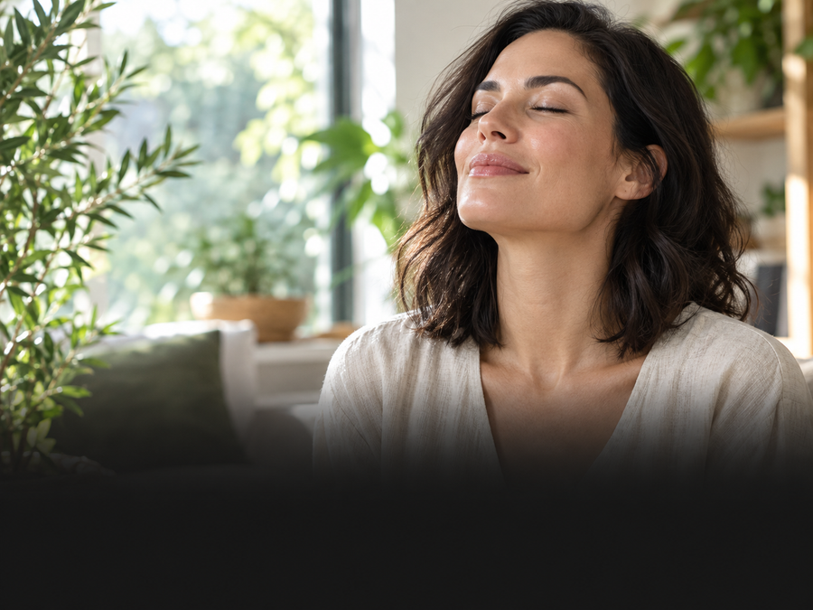 Woman taking a calm moment by a window